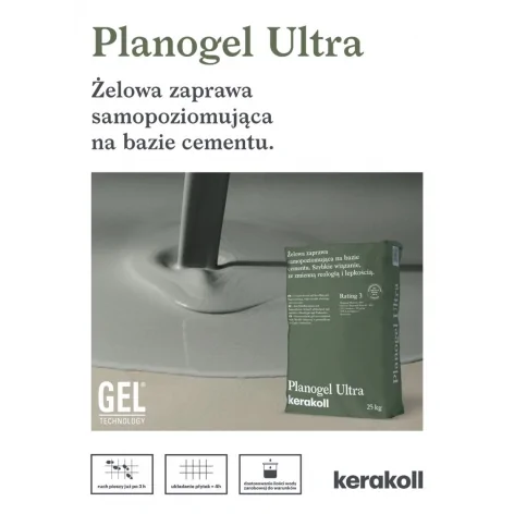 5900401826498 KERAKOLL Planogel Ultra Zaprawa Samopoziomująca 25 kg Szybkie wiązanie, ze zmienną reologią i lepkością.