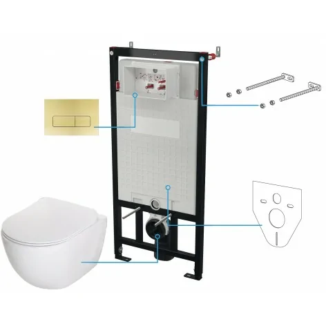 5907650866121 DEANTE Peonia Zestaw WC Podtynkowy 6 w 1 Złoto Szczotkowane + BIały CDER6ZPW Miski WC Stelaże Podtynkowe