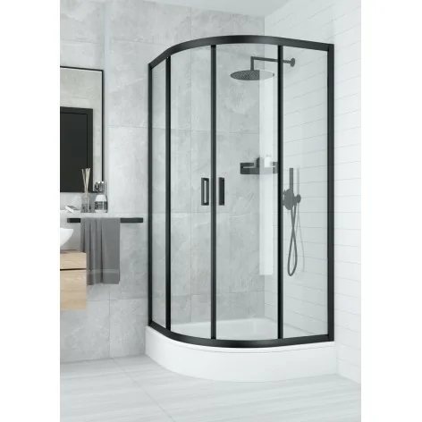 5908212090312 DEANTE Funkia Kabina Prysznicowa Półokrągła 90x90 cm Nero + Szkło Transparentne KYP_N51K