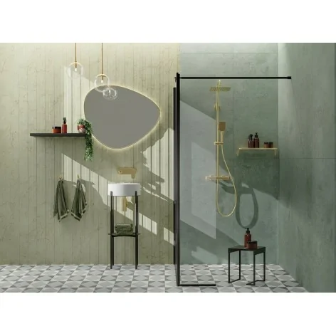 5907650813262 DEANTE Kerria Plus Panel Ruchomy do Kabin Nero + Szkło Transparentne KTSXN72P