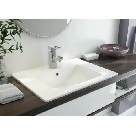 CDI 6U6M 5908212022429 DEANTE Floks Umywalka Ceramiczna Wpuszczana z Miejscem na Baterię - 60 cm Biała CDI_6U6M