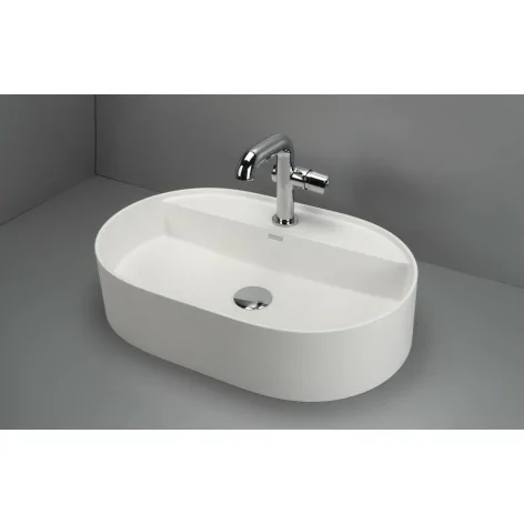 CQS AU6B 5907650865506 DEANTE Silia Umywalka Granitowa Nablatowa z Wyspą na Baterię - Owalna Alabaster CQS_AU6B