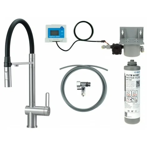 5907650895756 DEANTE Magnetic Bateria Kuchenna z Zestawem do Filtracji Wody z Elastyczną Wylewką Stal Szczotkowana BRMFF75M
