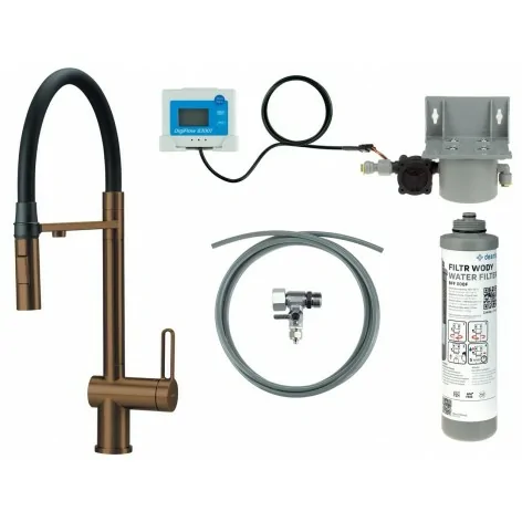 5907650895770 DEANTE Magnetic Bateria Kuchenna z Zestawem do Filtracji wody z Elastyczną Wylewką Brąz Szczotkowany BRMFC75M