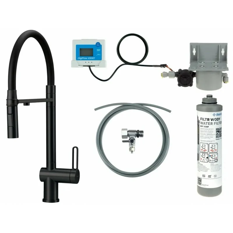 5907650895732 DEANTE Magnetic Bateria Kuchenna z Zestawem do Filtracji Wody z Elastyczną Wylewką Nero Czarny Mat BRMFN75M