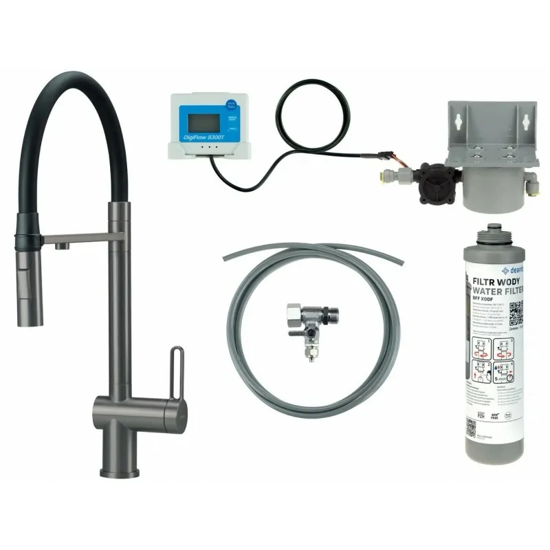 5907650895763 DEANTE Magnetic Bateria Kuchenna z Zestawem do Filtracji Wody z Elastyczną Wylewką Titanium BRMFD75M