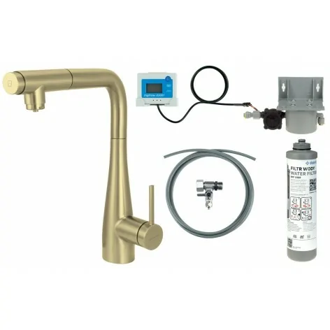5907650895794 DEANTE ERIDAN - Bateria Kuchenna z Zestawem do Filtracji Wody z Wyciąganą Wylewką - Złoto Szczotkowane - BREFR75M