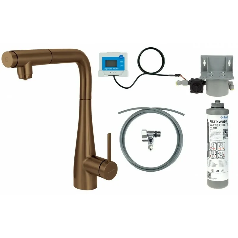 5907650895954 DEANTE Eridan Bateria Kuchenna z Zestawem Do Filtracji Wody z Wyciąganą Wylewką - Brąz Szczotkowany - BREFC75M