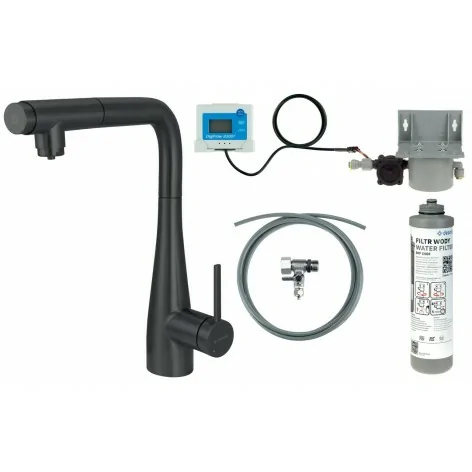 5907650895817 DEANTE Eridan Bateria Kuchenna z Zestawem do Filtracji Wody z Wyciąganą Wylewką - Nero - BREFN75M