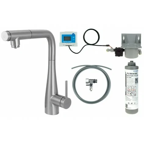 5907650895800 DEANTE Eridan Bateria Kuchenna z Zestawem do Filtracji Wody z Wyciąganą Wylewką - Stal Szczotkowana - BREFF75M