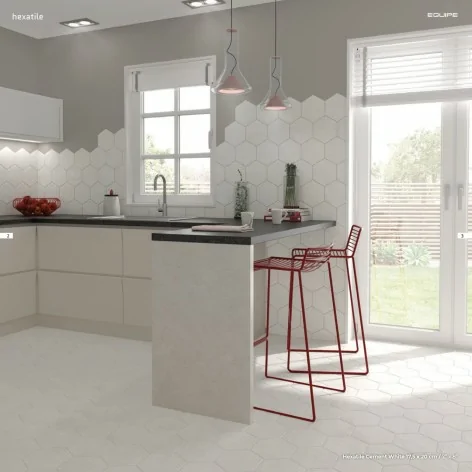 8435404933128 EQUIPE Hexatile Cement White EQ 22092 Płytka Gresowa Cegiełka Mat. 17,5x20 Hiszpańskie kafelki podłogowe