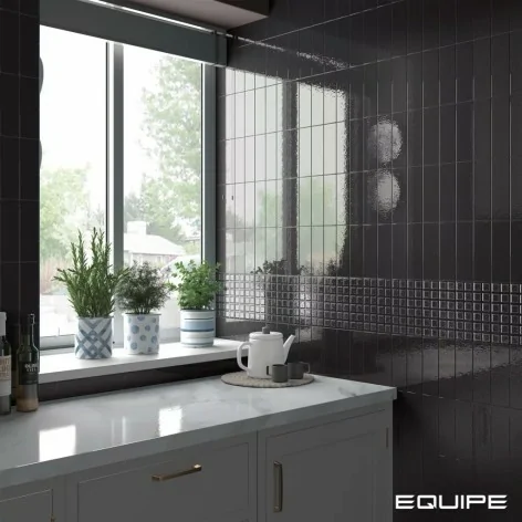 8435081407547 EQUIPE Kalma Mercury EQ 30737 Płytka Cegiełka Ścienna Błyszcząca 6x18,6 Czarne Kafelki Hiszpańskie Połysk