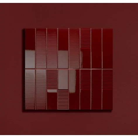 5900199287471 TUBĄDZIN Groove Burgundy 1 Gloss STR Płytka Ścienna Poler 7,8x29,8 298x78 Płytki Cegiełki Ceramika Tubądzin