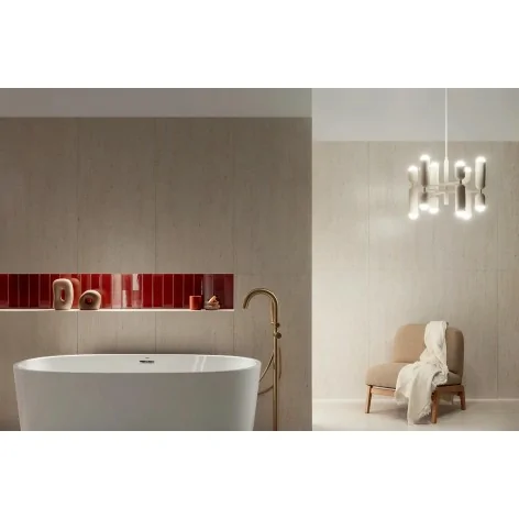 5900199287501 TUBĄDZIN Groove Burgundy 2 Gloss STR Płytka Ścienna Poler 7,8x29,8 298x78 Płytki Cegiełki Ceramika Tubądzin