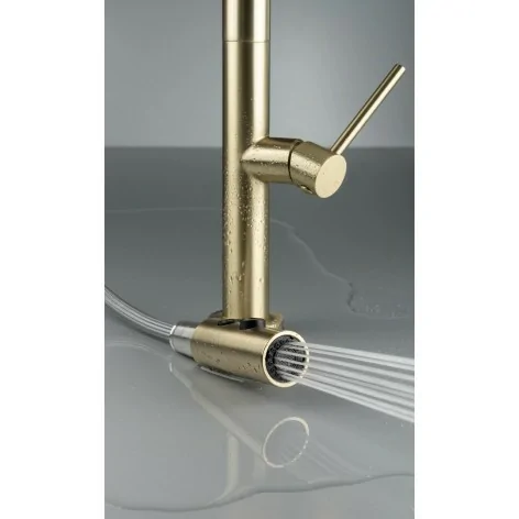 5907650858614 DEANTE Olfato Bateria Kuchenna z Wyciąganą Wylewką - 2 Rodzaje Strumienia - Złoty Szczotkowany - BQO_R72M