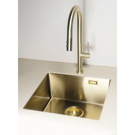 5907650858614 DEANTE Olfato Bateria Kuchenna z Wyciąganą Wylewką - 2 Rodzaje Strumienia - Złoty Szczotkowany - BQO_R72M