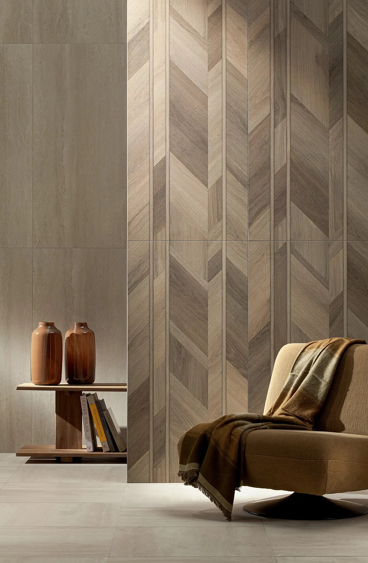 Łazienka w stylu Quiet Luxury z płytkami drewnopodobnymi Echo Wood Beige Ceramika Tubądzin